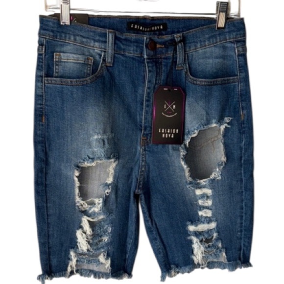 Fashion Nova shorts Distressed Denim khloe Bermuda new XL stretch - Picture 1 of 5